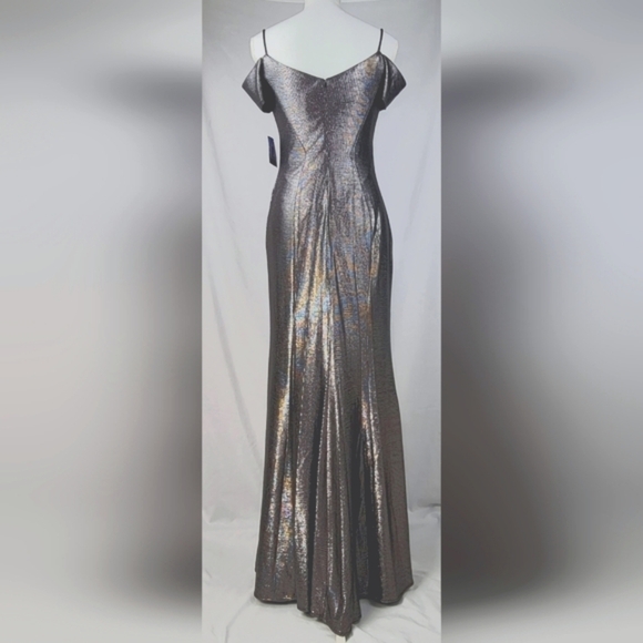 NIGHTWAY Womens Gray Stretch Slitted Zippered Cross-front Spaghetti Strap Size 4 - Picture 3 of 15